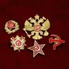 Russian Double-Headed Eagle Badge with Soviet Sickle & Hammer, First-Class Patriotic Wheat Ear, Red Star Commemorative Medal Brooch