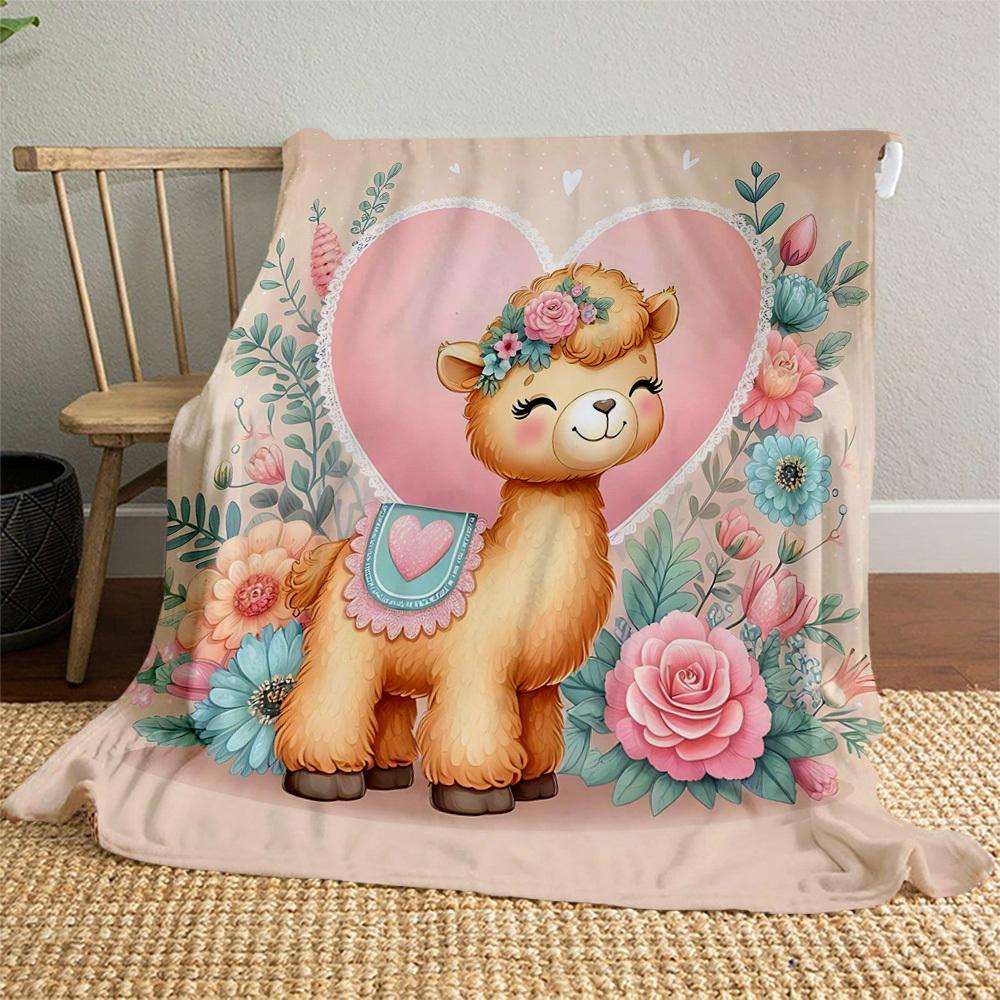 1pc Llama Flowers Outdoor Flannel Blanket Soft Warm All-Season Throw for Sofa Bed Car Camping Office, Cozy Gift Idea1166S