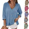 Women's Fashion Casual Solid Color V-Neck Chest Button Seven Sleeve T-Shirt Top