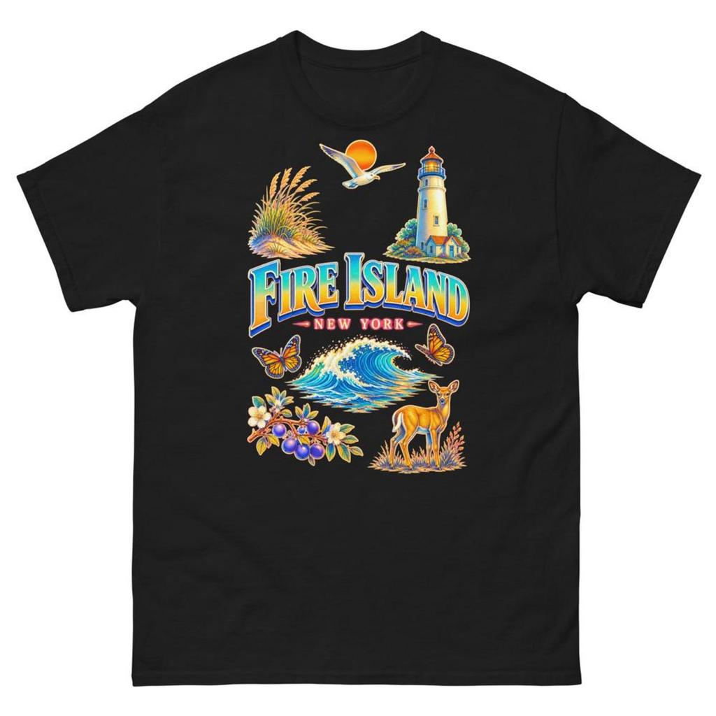 Fire Island New York T-Shirt Souvenir Tee Lighthouse Beach Wave Travel Keepsake Gift Shirt