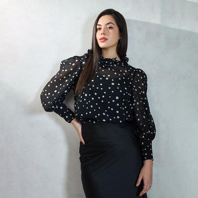 Virgio Женский стандартной длины Puff Regular Fit Ruffle Neck Top