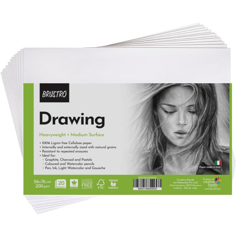 Бумага для рисования Brustro Artists | 200 г/м², 56 x 76 см, 20 листов | Идеально подходит для раскрашивания, набросков, профессионального искусства, поделок,