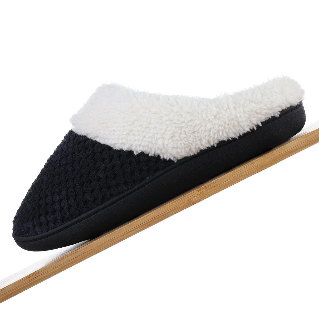 Fashion Shevalues Winter Plush Lining House Slippers For Women Fuzzy Cozy Indoor Slides Warm Non-slip Waffle Fur Unisex Cotton Slippers