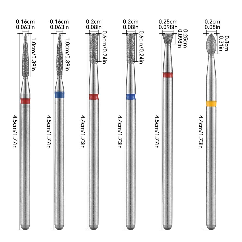 Набор из 10 алмазных фрез для ногтей Электрические фрезы для маникюра Вращающиеся боры Очистка кутикулы Маникюрные насадки для дрели