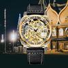 TEVISE Square Luxury Retro Mechanical Watch for Men Hollow Skeleton Self-Wind Carved Automatic Watches Vintage Leather Strap Wristwatch