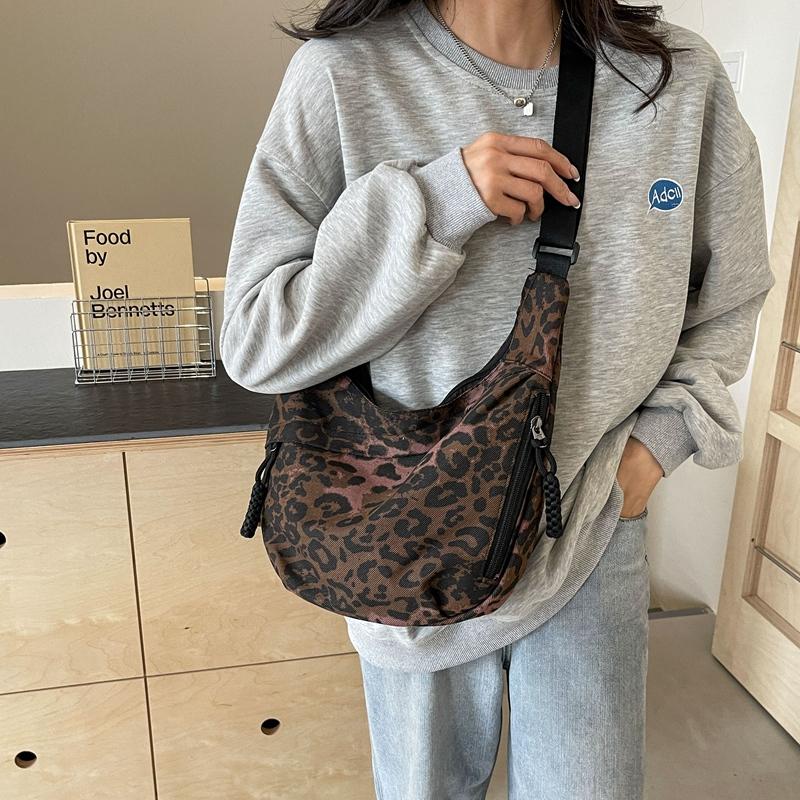 Leopard Print Canvas Dumpling Bag Women Sport Shoulder Crossbody Bag