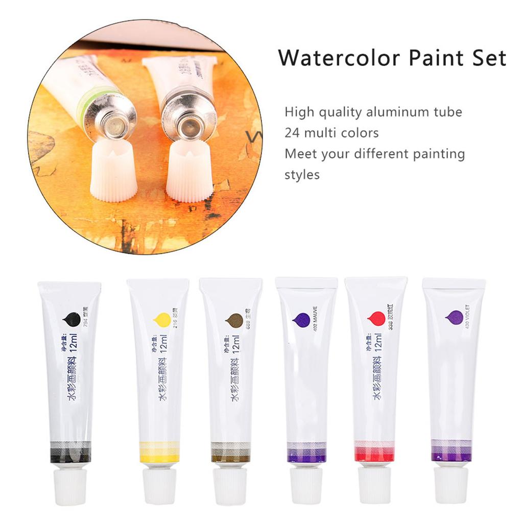 Набор акварельных красок 24 шт. 12 мл Профессиональные краски в алюминиевых тубах Кисти Школьные художественные принадлежности