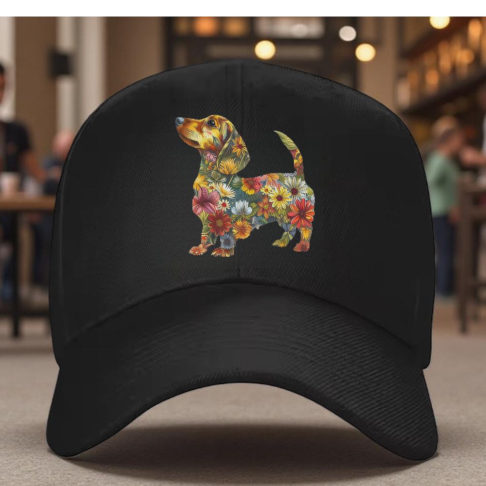 Floral Dachshund Dog Graphic Baseball Cap Unisex Cotton Adjustable Casual Trucker Hat