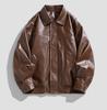 American Antique Motorcycle Jacket with Lapel Collar Leather Jacket for Men's Autumn and Winter Pu Leather Jacket for Men's Clothing