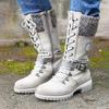 Women's European-American Lace-Up Mid-Tube Winter Martin Boots with Square Heel