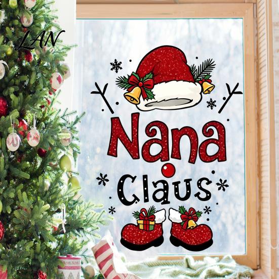 Reusable Festive Decor Nana Claus Window Sticker, Christmas Static Cling Removable PVC Decorations Holiday Decal for Home Shop Glass Door Stickers
