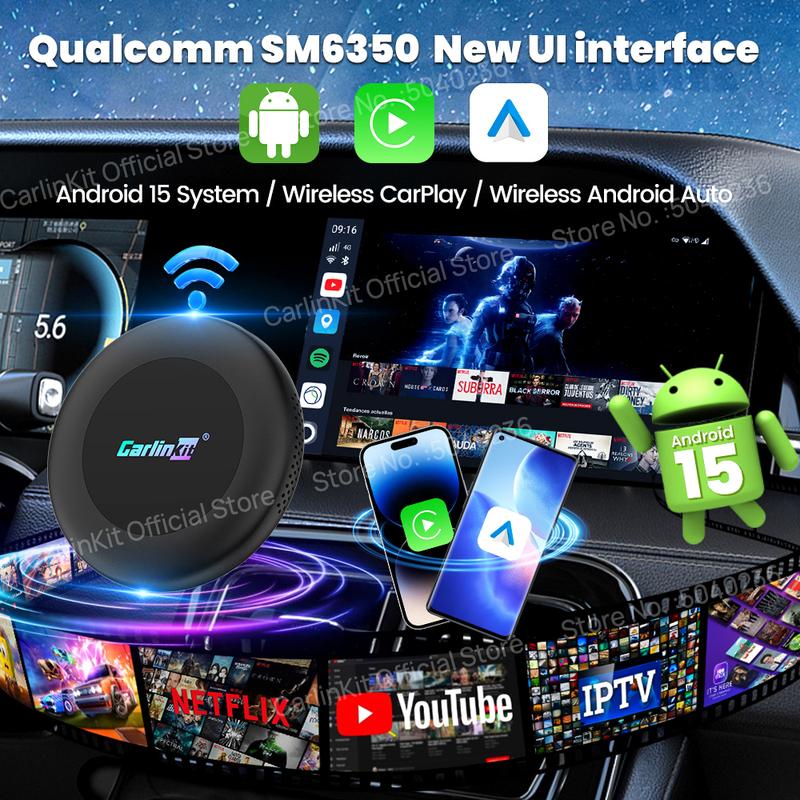 CarlinKit 8 ГБ + 128 ГБ Android 15 Ultra2 CarPlay AI Box Беспроводной Android Auto CarPlay Онлайн-видео SM6350 8-ядерный GPS 4G LTE Для автомобилей