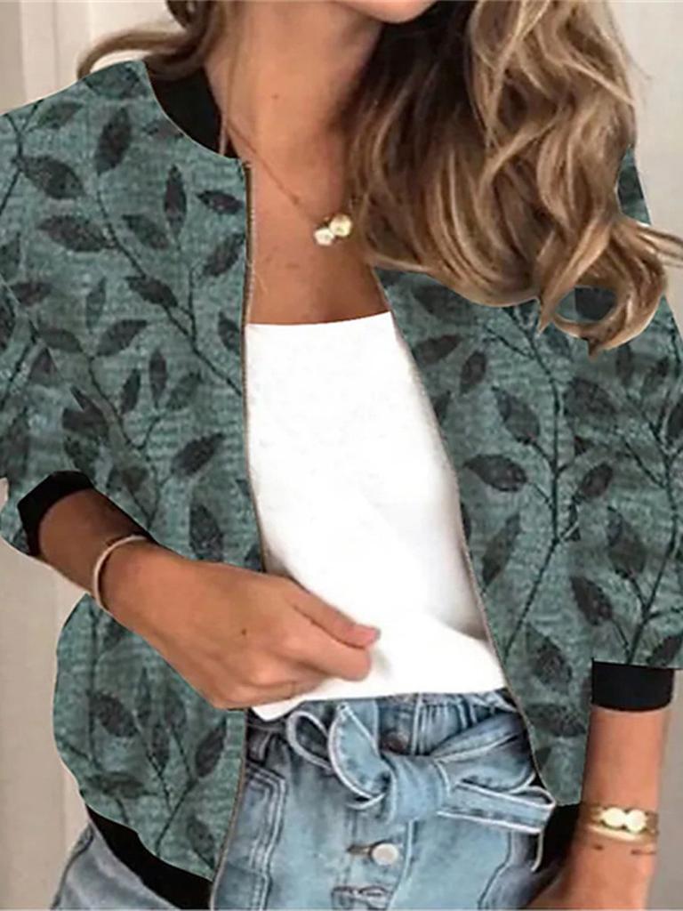 20256 autumn women's jacket zipper short 3D printing painted pattern women's fashion single item one generation