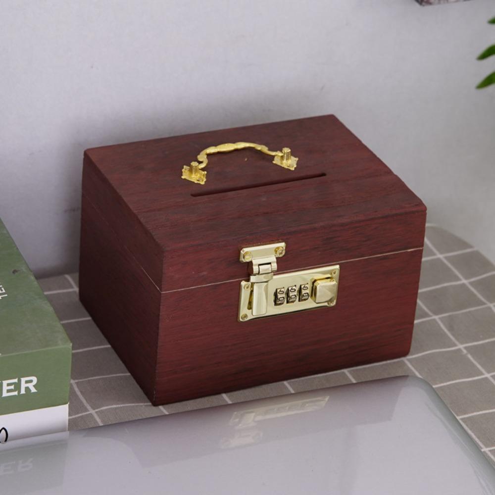 Retro Money Tank Chinese Style Password Lock Money Box Money Tank Wooden Savings Tank  Decorative