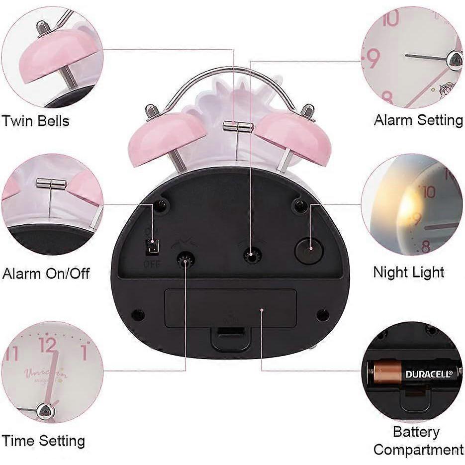 White silent retro double bell alarm clock with night light