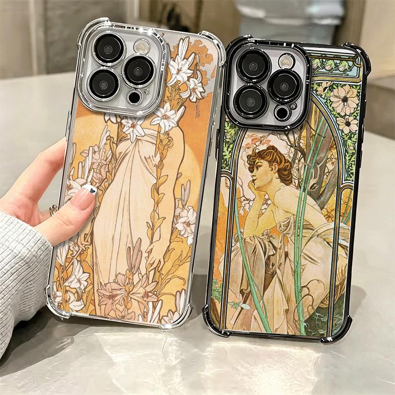 Винтажный Альфонс Муха Весна Мягкий Чехол Для Телефона Для iPhone 15 16 17 Air 14 Pro Max 16E Plus 13 12 Mini Покрытие Защита От Падения Fundas