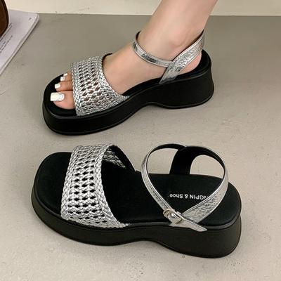 Модные плетеные сетчатые женские сандалии на высоком каблуке, туфли на платформе, модные туфли-шлепанцы с пряжкой, новинка лета 2025, повседневные туфли, нарядные сандалии