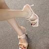 High Heels Women's Summer New Square Head Thin Heel Pink One-word Strap Sandals Open-toed Versatile Outer Slippers