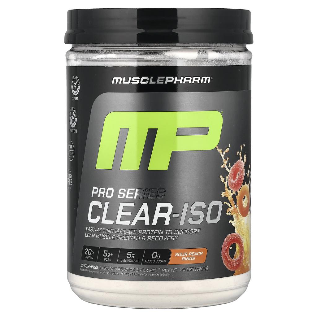 MusclePharm Pro Series Clear-ISO, Protein Powder Drink Mix, Sour Peach Rings, 520 Mg (1.14 Lbs)