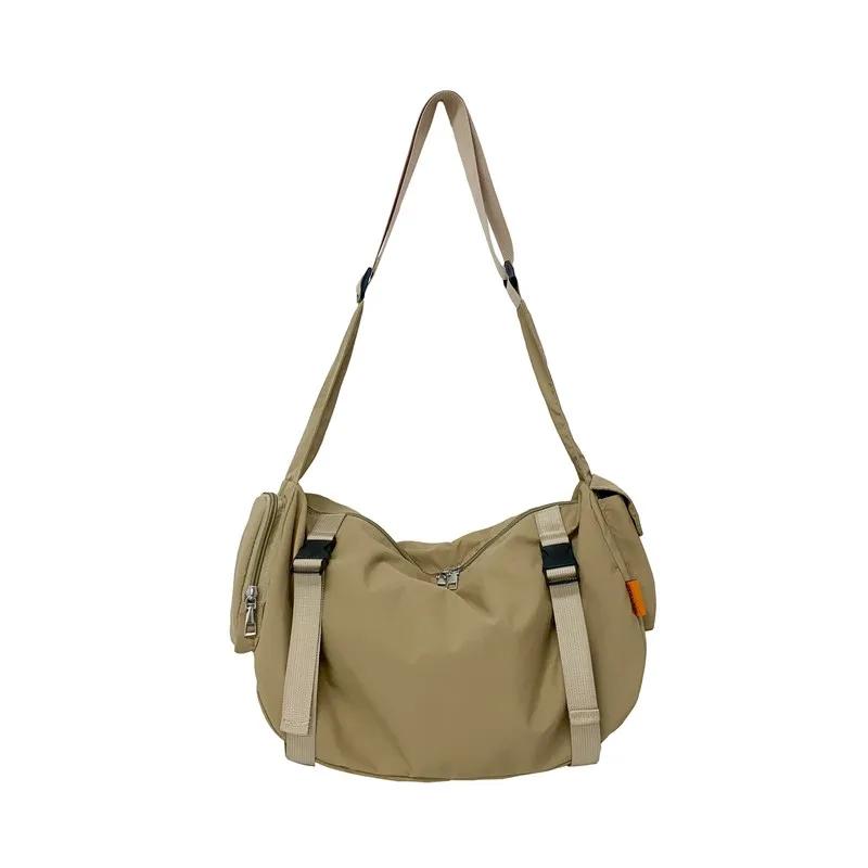 Сумка через плечо из нейлона на молнии для женщин, повседневная сумка через плечо, внутреннее отделение, сплошная строчка, большая вместимость