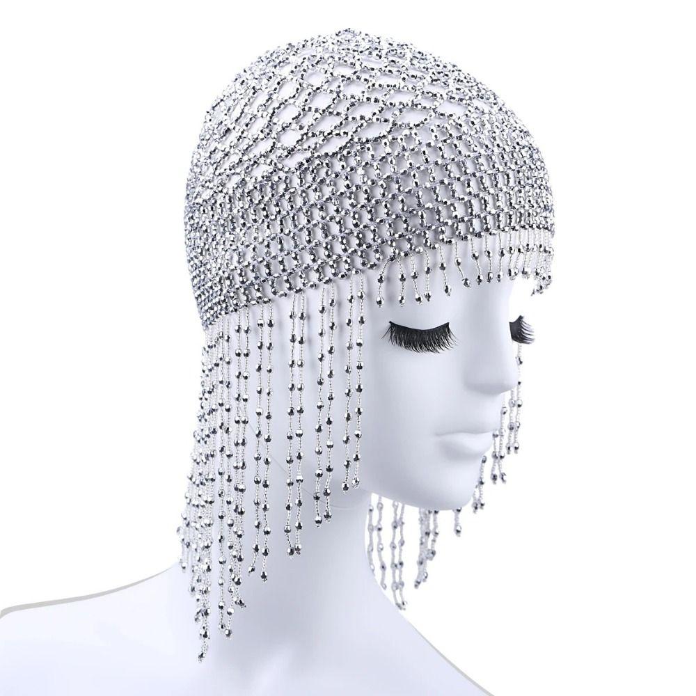 Shiny Beaded Hat Handmade Head Chain Exotic Headband Party