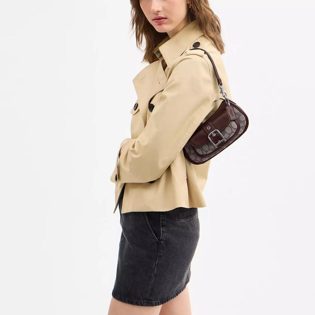 Coach Аштон 20 Серебряная пряжка Жаккардовый логотип Гладкая овечья кожа Сумка через плечо Маленькая женская сумка через плечо CDB18-SVS8S