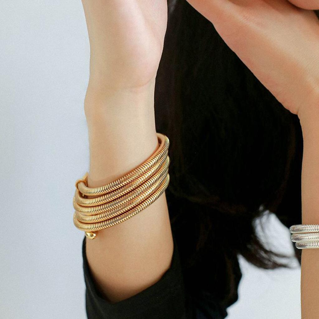 Stackable Multi Layer Arm Bracelet Stylish Metal Elastic Jewelry Stackable Bracelet Elastic Bangle for Fashionable Lover