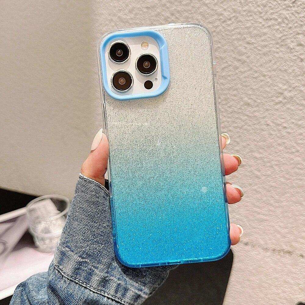 Прозрачный блестящий чехол для телефона для iPhone 11, чехол для iPhone 14, 15, 12, 13 Pro Max 15Pro, роскошный блестящий противоударный чехол с красочным градиентом