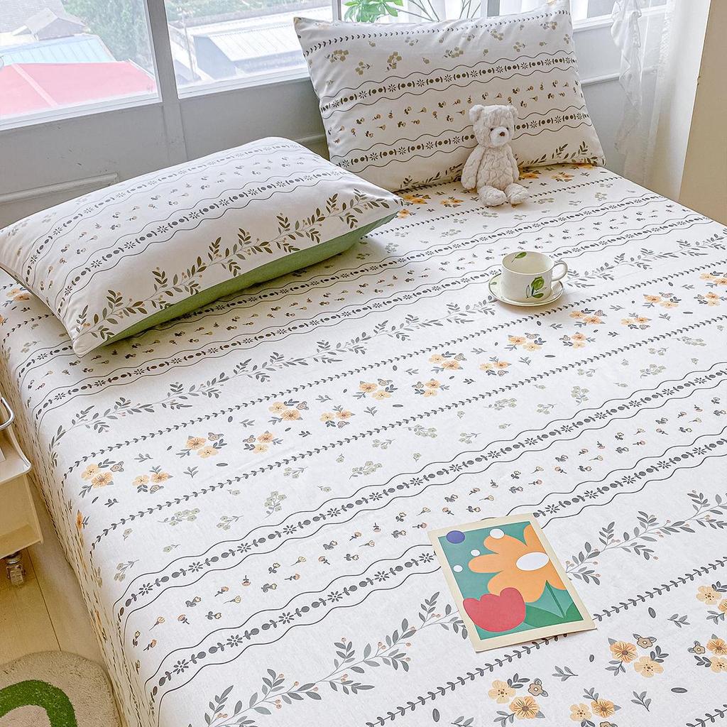 Комплект постельного белья из чистого хлопка, три предмета - Грубая ткань, на резинке, Подходит для общежитий и младенцев