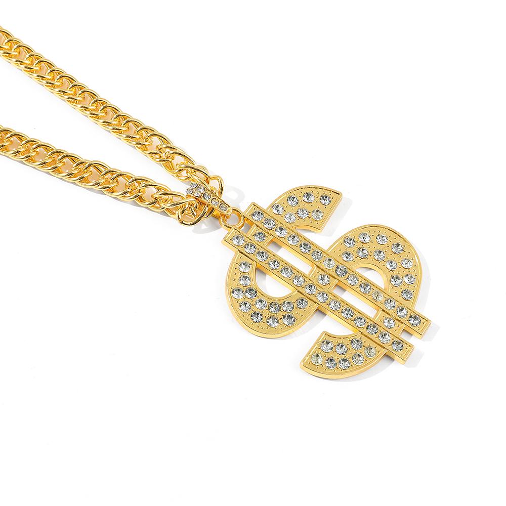 Полная Страз Хип-Хоп Золотой Знак Доллара Подвеска Ожерелье Мужчины Женщины Панк Мода Рок Рэп Украшения Подарок