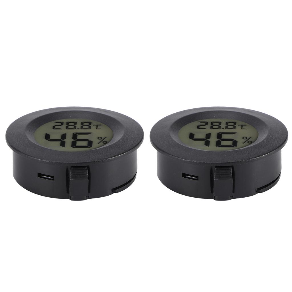 2PCS Mini Digital LCD Thermometer Hygrometer Round Shape Temperature Humidity Meter for Reptile Box