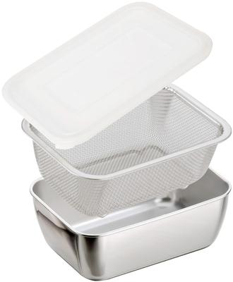 Shimomura Planning Storage Square Colander Set in Dishwasher Easy for Space Rust Temporary Lid Stainless Tsubame Sanjo 43376 Container, Bat,