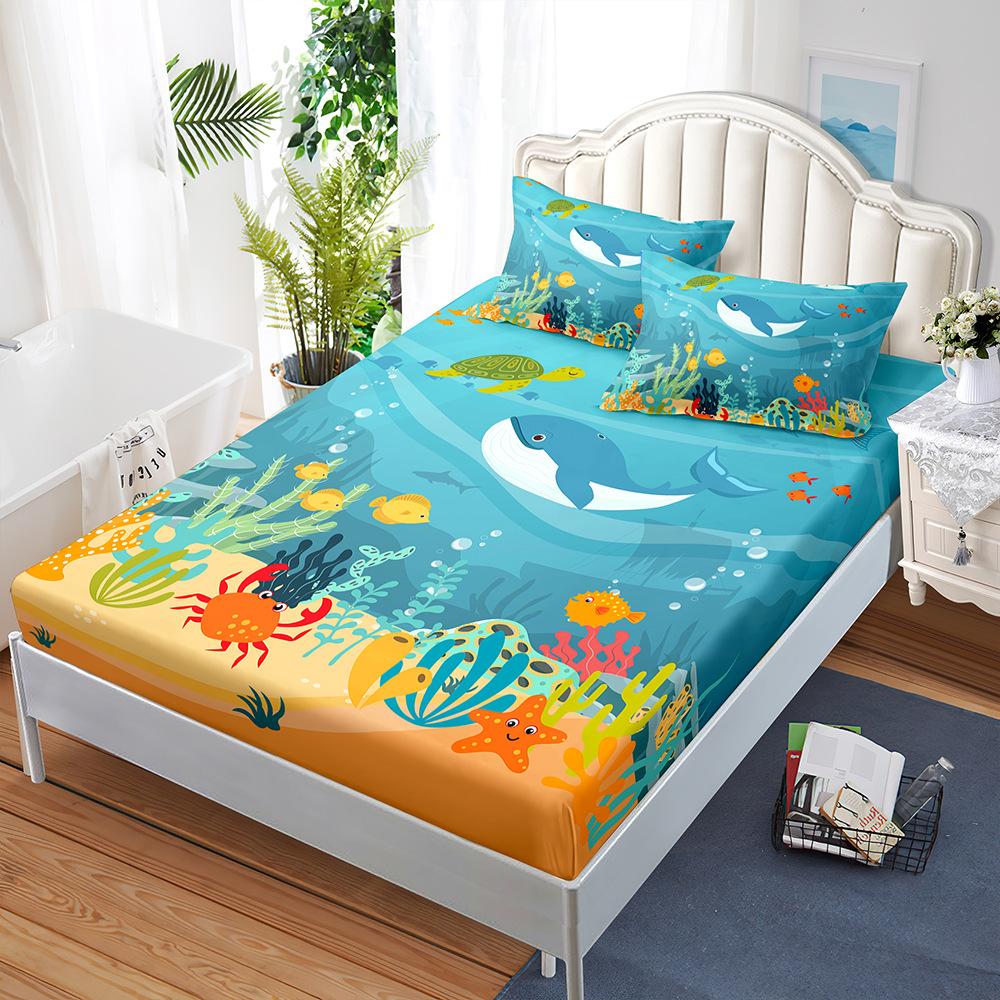 Sheet Three-Piece Bedspread Pillowcase Marine Animal Mattress Protective Cover