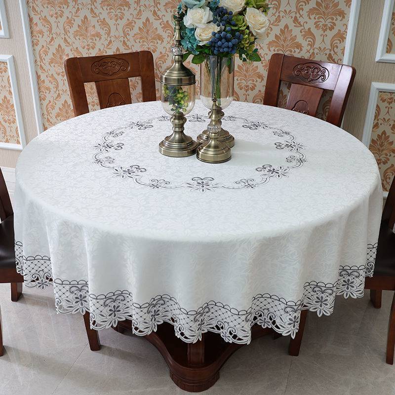 Большая круглая скатерть с вышивкой, Свадебная круглая скатерть для отеля в европейском стиле, скатерть на день рождения, сиденье с вырезами, кружевная белая скатерть