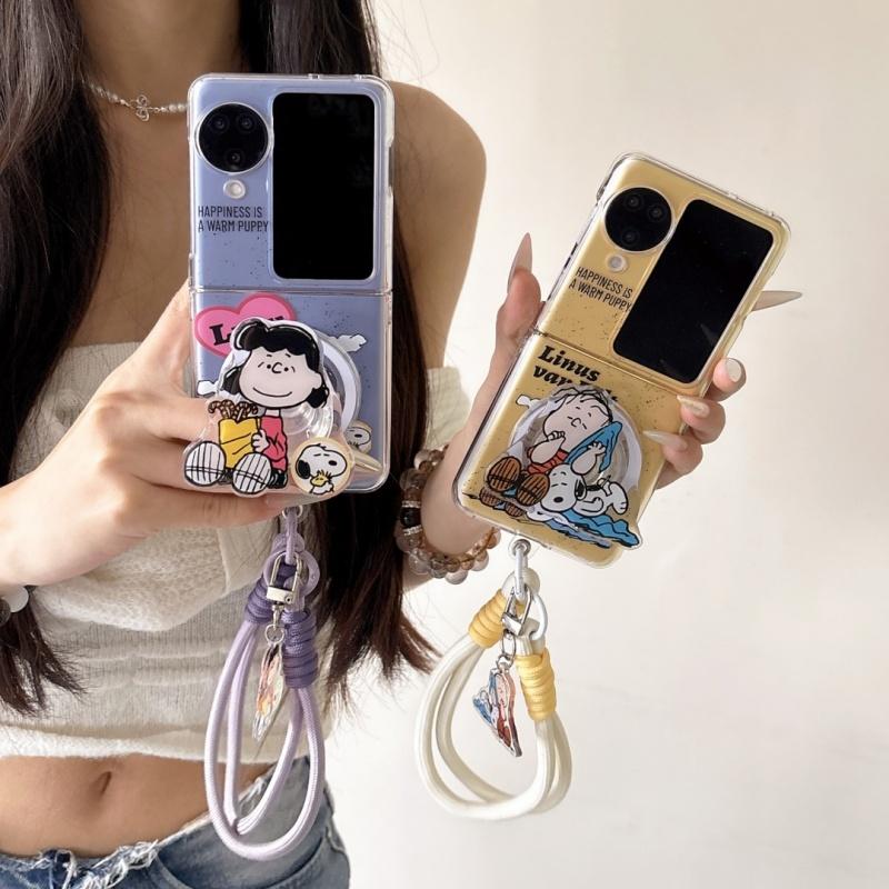 Luxury Cute splash-ink Funny Snoopy Folding Magsafe Wireless Charge Phone Case For OPPO Find N3Flip N2Flip Magnetic Holder