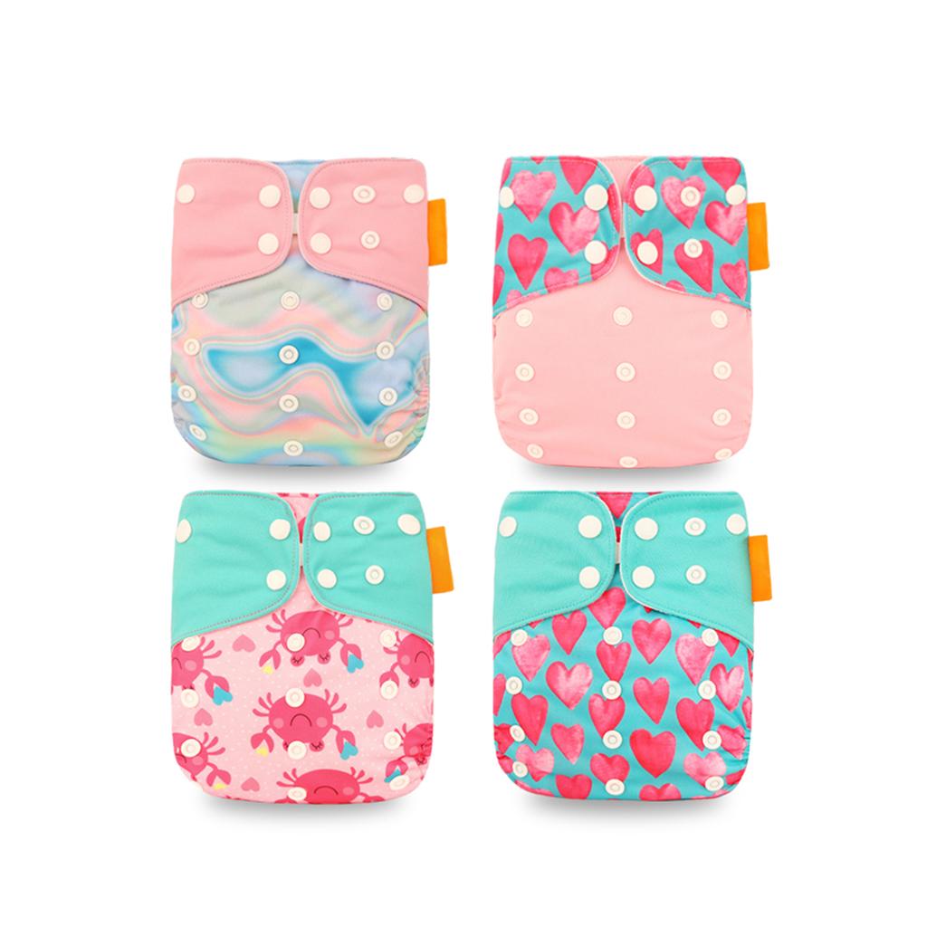 4PCS Baby Cloth Diaper Washable Reusable Stretchable Cloth Pocket Diapers with Strong Absorption