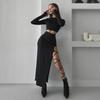 Women's Autumn Solid Color Long-Sleeve Top & Slim Strappy Skirt Set