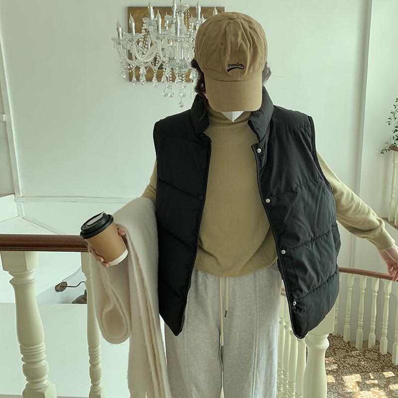 Down Cotton Vest for Women Standing Collar Short Autumn and Winter Loose Padded Vest Light Clip Jacket Top