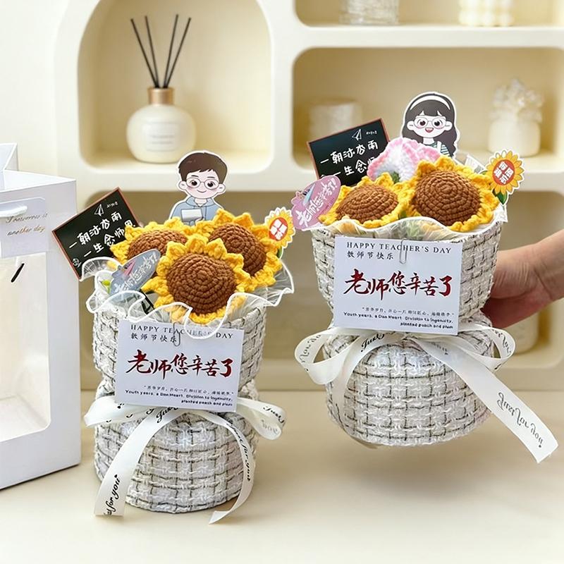 Crochet Sunflower Graduation Artificial Bouquet Teachers' Day Mothers Day Flower Bouquet Woven Flower Birthday Graduation Gift