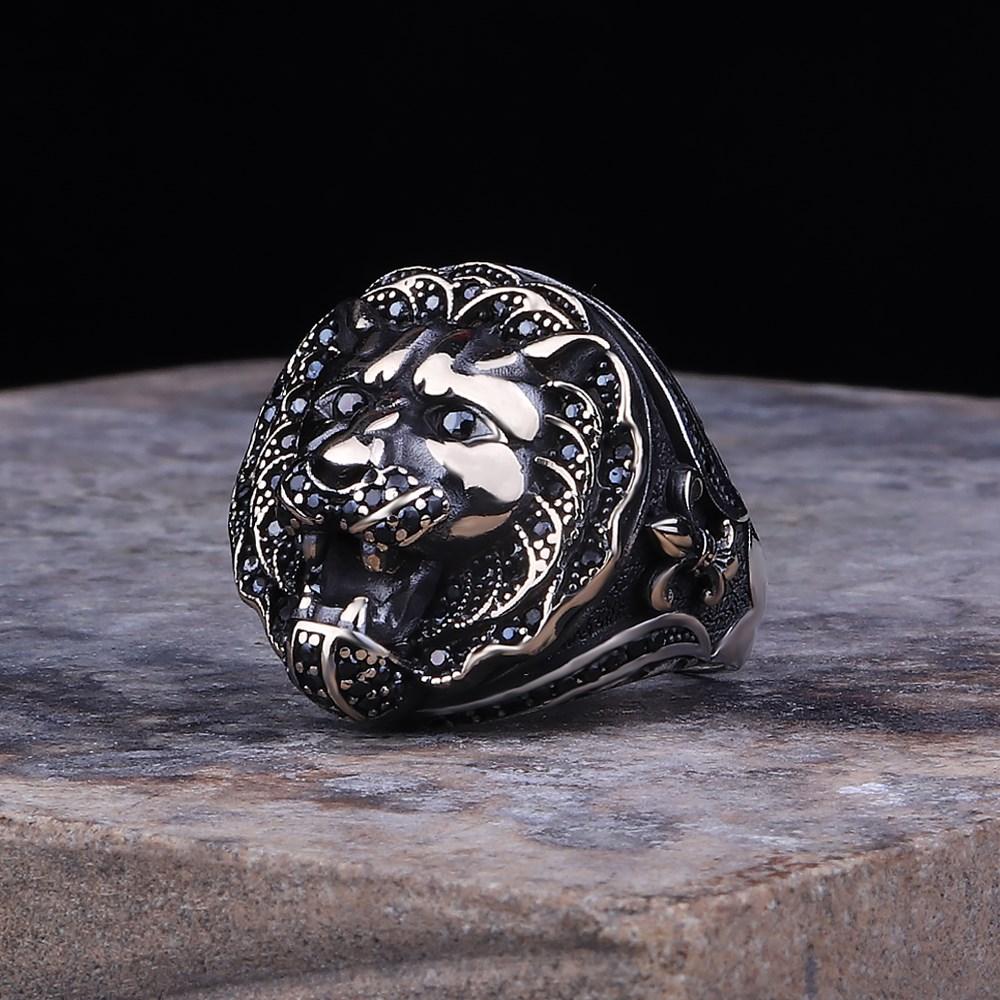 Камень с головой льва с гравировкой стерлингового серебра 925 пробы мужское кольцо в байкерском стиле классный аксессуар для любителей львов