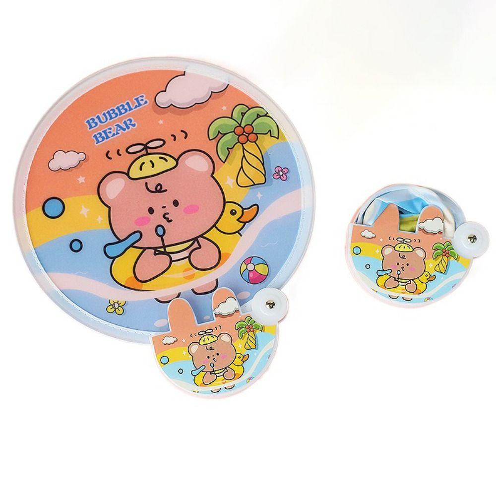 Hand-operated Mini Round Fan With Handle Portable Cloth Fan Cartoon Folding Round Fan  Summer