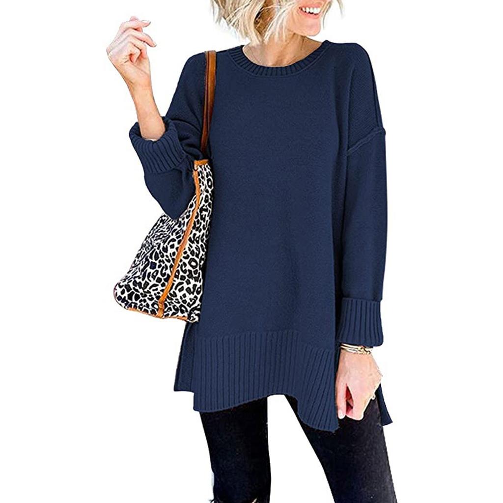 Женский модный однотонный свитер с круглым вырезом и длинным рукавом, пуловер, топ