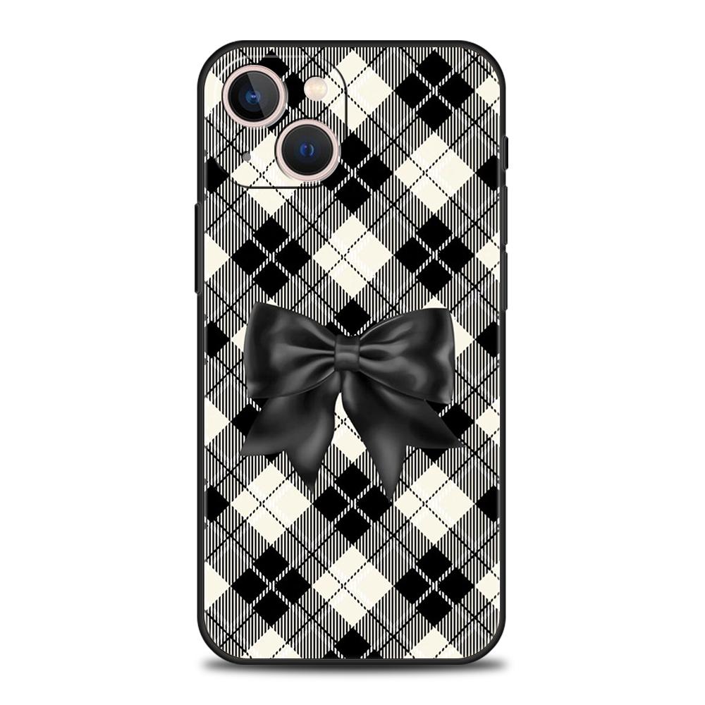 Чехол для телефона Cover для iPhone 17 16 15 14 13 12 Pro Max 11 Pro Max 17AIR Plus Ударопрочный Мягкий ТПУ Черный Бантик Искусственный Жемчуг Расписной