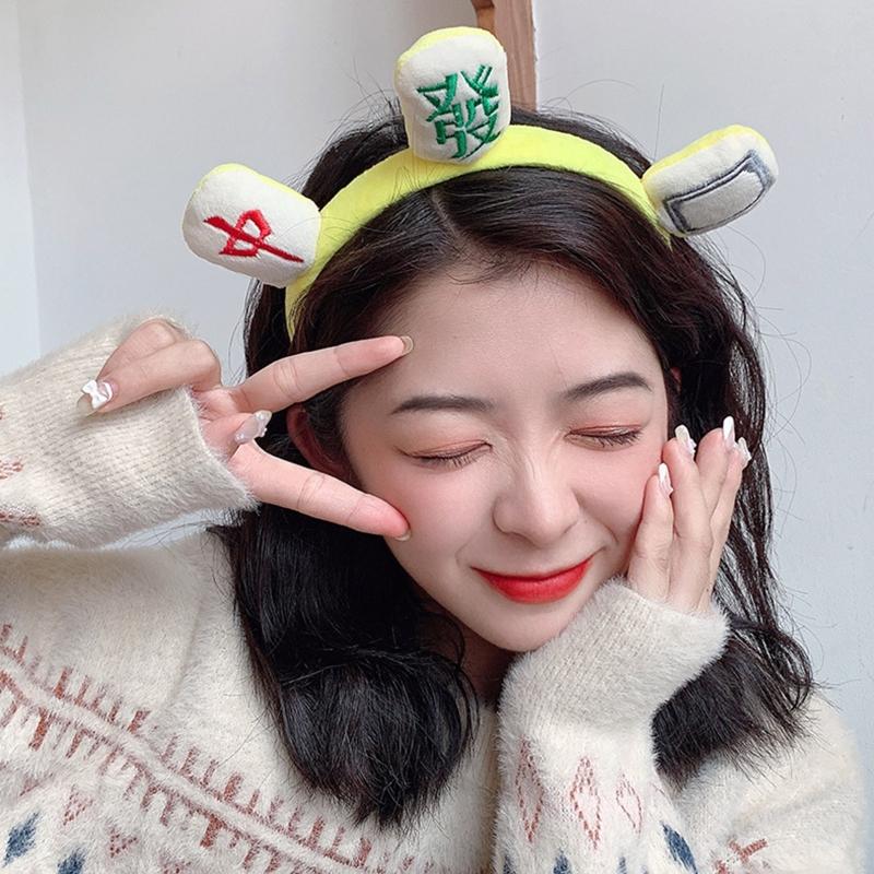 Плюшевая повязка для волос Маджонг Мягкие спа-повязки Эластичный тюрбан Нескользящий Креативный эластичный хедрэп для умывания лица, макияжа