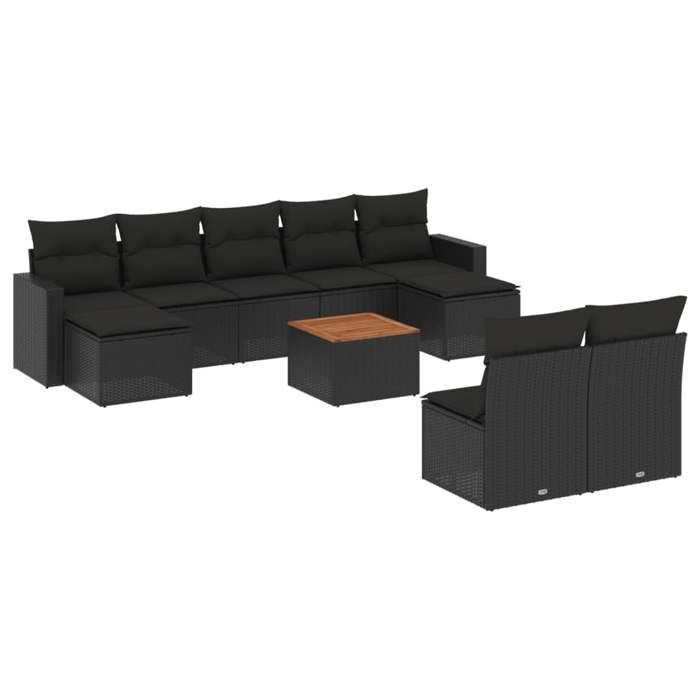 VidaXL Salon de Jardin avec Coussins 10 pcs, Canapés de Terrasse, Ensemble de Meubles de Patio, Mobilier d'Extérieur, Noir 3256650