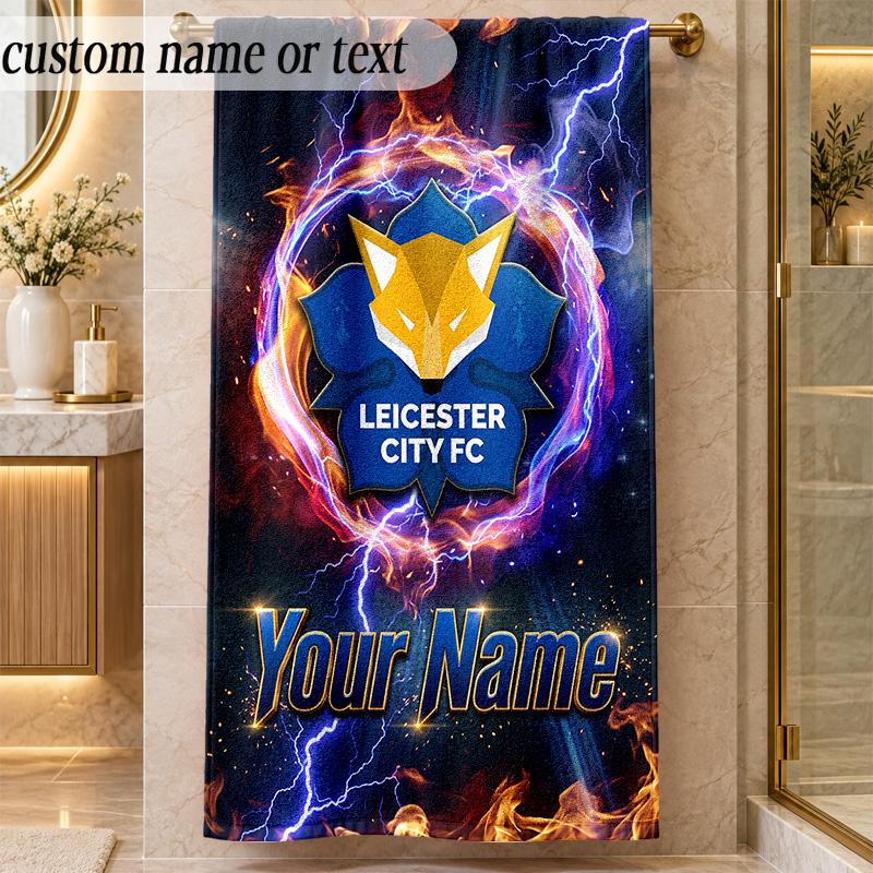 Beach TowelLeicester City Custom Name Text Personalized Soft Towel for Beach Pool Indoor Home Decor Gift