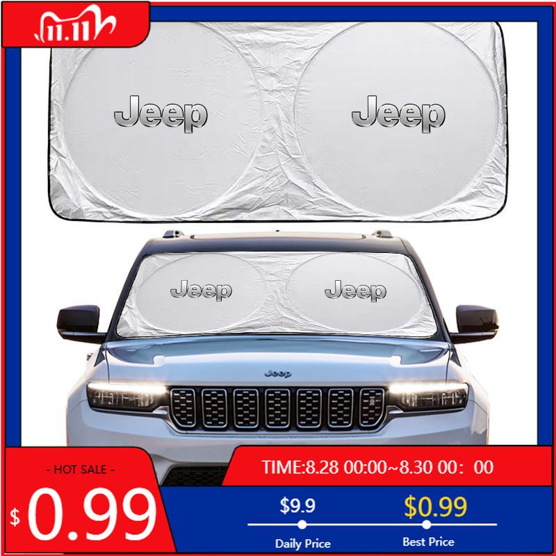 Cup Holders Car Windshield Sun Visor UV Sunshade Protection Shield For Jeep Grand Cherokee Wrangler JK Gladiator Compass Renegad
