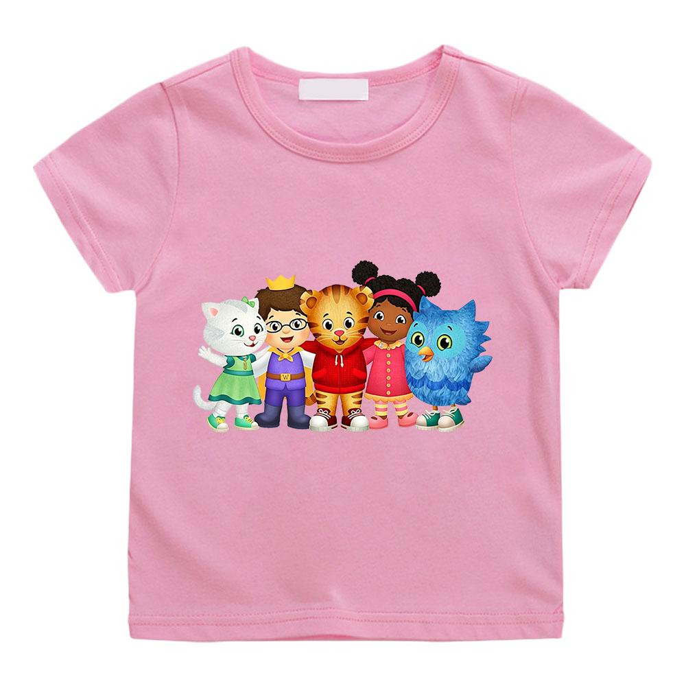 100% Хлопок Детская Футболка Мультяшный Принт Daniel Tiger’S Neighborhood Милые Футболки для Мальчиков и Девочек Короткий Рукав 2-12 Лет Детский Топ Летний
