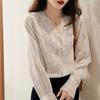Вышитый цветочный кружевной женский тисненый вышитый освежающий рубашка из рами с длинными рукавами