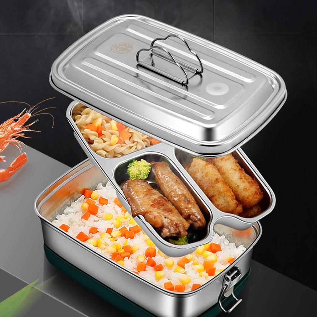 Stainless Steel Lunch Box Double Layer Bentos Box with Compartments Leak Proof Food Container for Adults and Kids